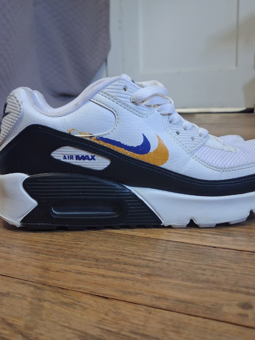 Nike Air Max 90 GS "Double Swoosh" (White/Black/Gold Royal)